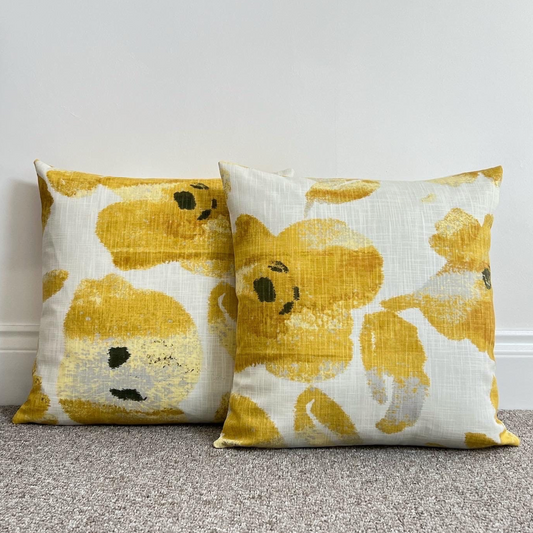 Ochre floral cotton cushion, scatter cushions