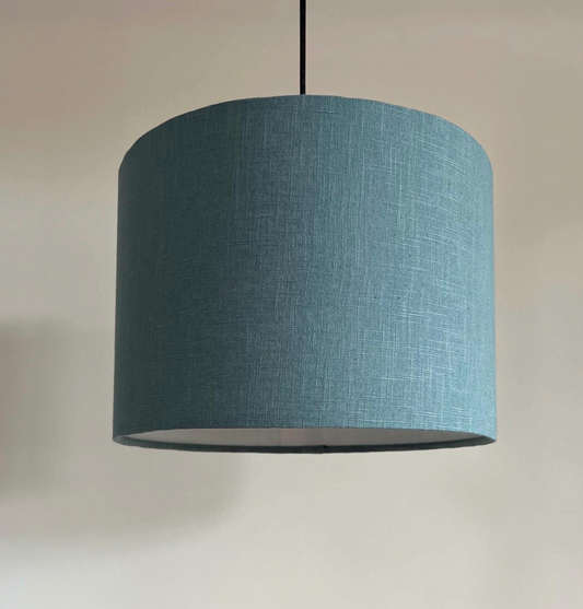 Teal linen drum lampshade/ ceiling shade with a white linin