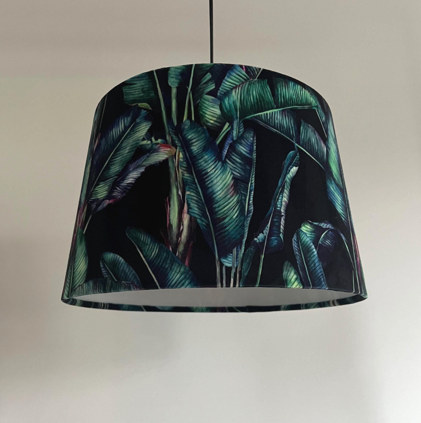 Black Leaves Velvet Lampshade | French Drum Ceiling Light Shade | Bespoke Handmade Empire Lampshade