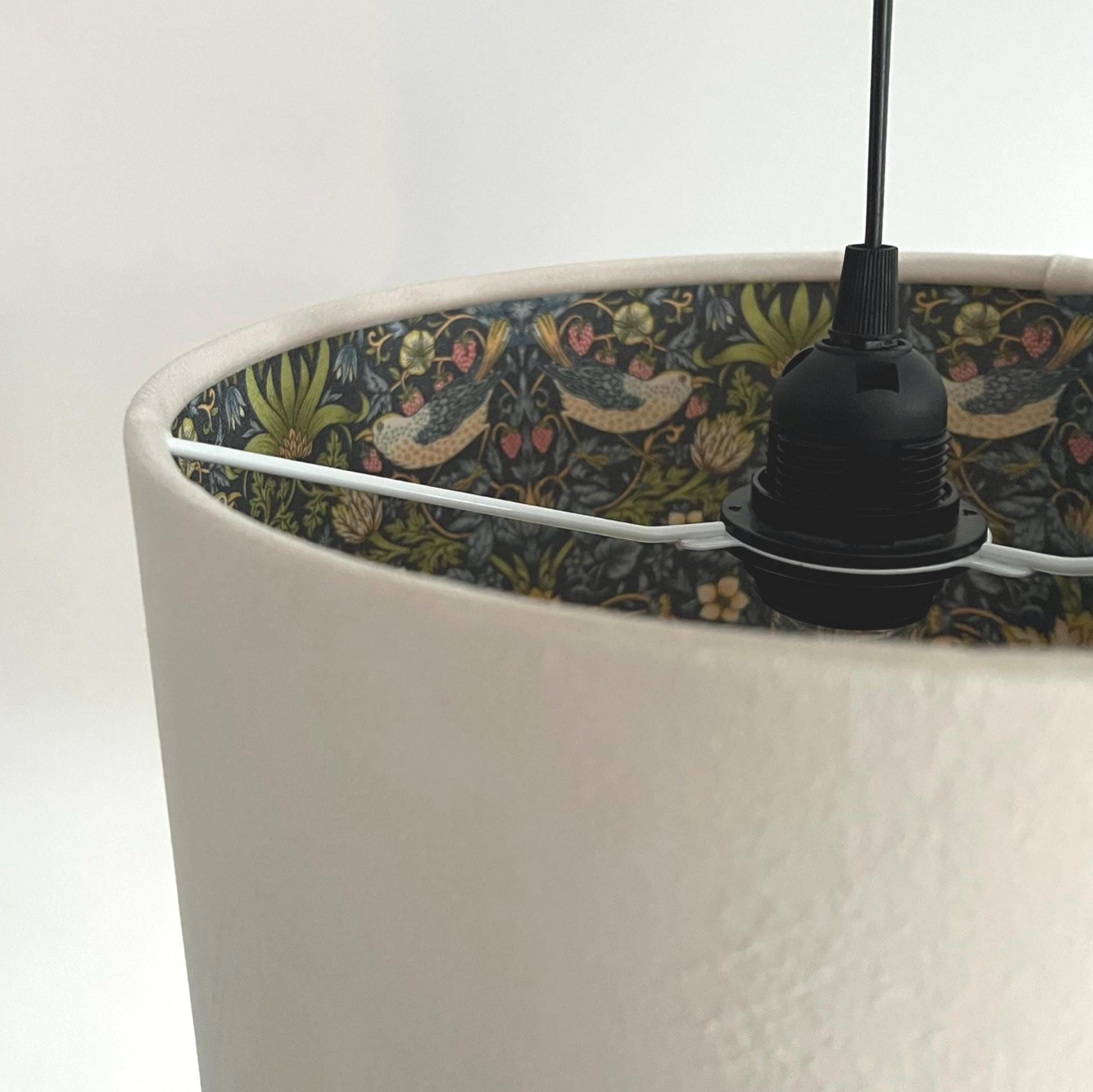 Cream Velvet & Navy Strawberry Thief Double Sided Drum Lampshade | Handmade Ceiling Light Shade | Bespoke UK
