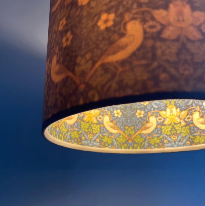 Cream Velvet & Navy Strawberry Thief Double Sided Drum Lampshade | Handmade Ceiling Light Shade | Bespoke UK