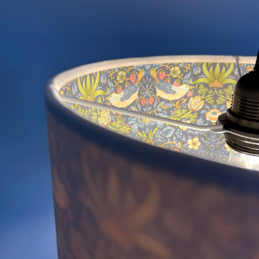 Cream Velvet & Navy Strawberry Thief Double Sided Drum Lampshade | Handmade Ceiling Light Shade | Bespoke UK