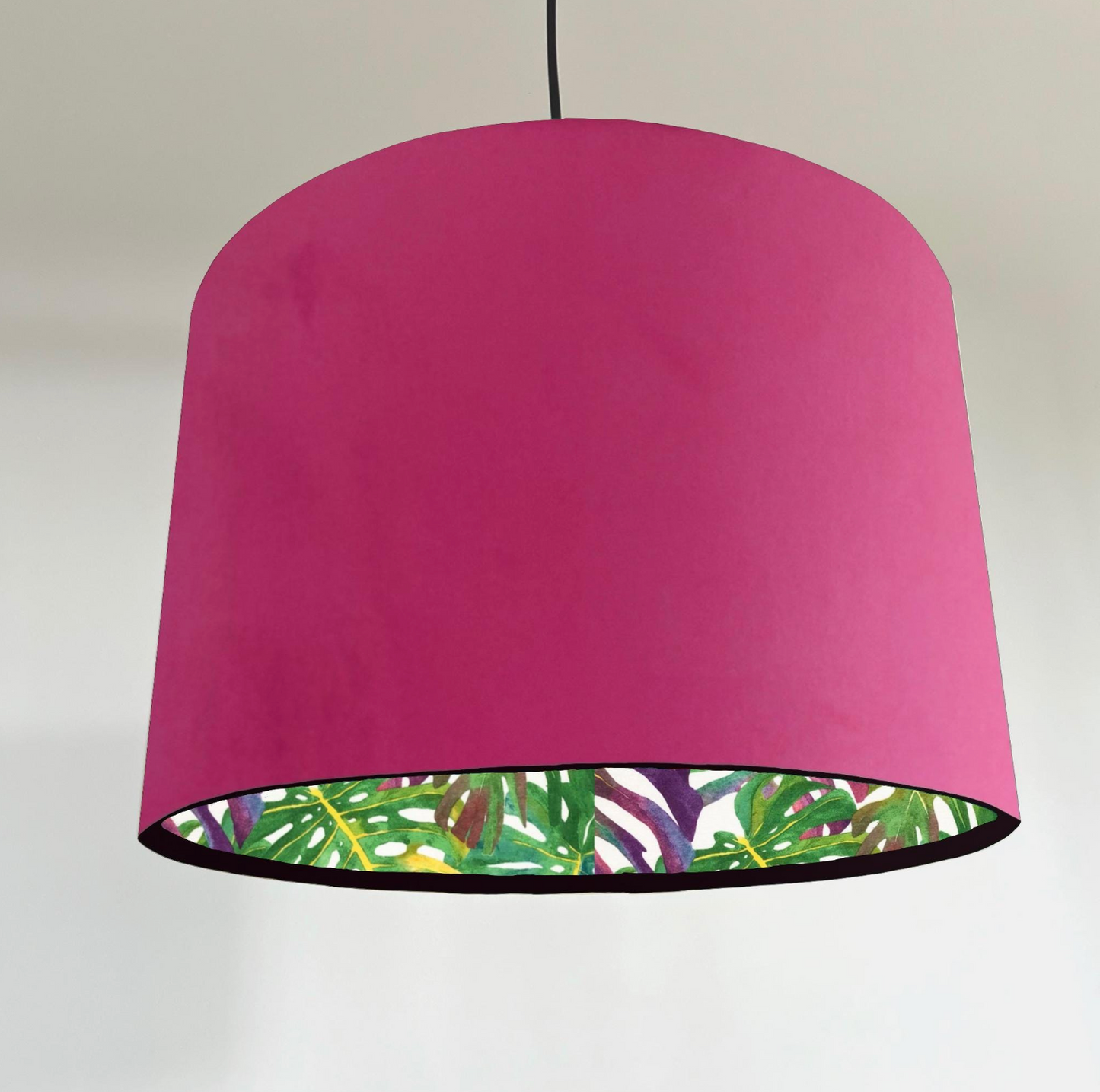 Velvet & Multicoloured Leaves Double Sided Drum Lampshade | Handmade Ceiling Light Shade | Bespoke UK