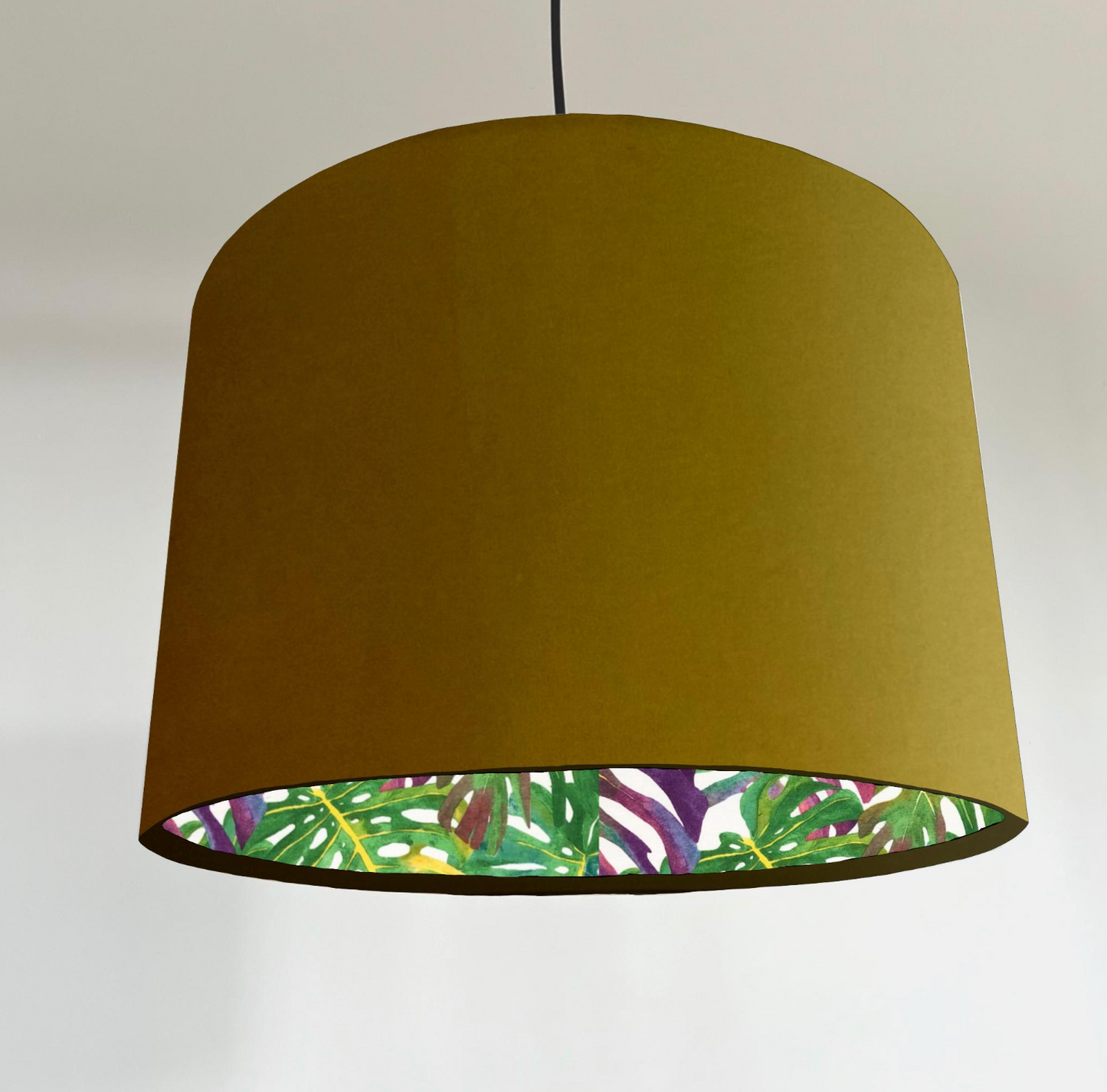 Velvet & Multicoloured Leaves Double Sided Drum Lampshade | Handmade Ceiling Light Shade | Bespoke UK