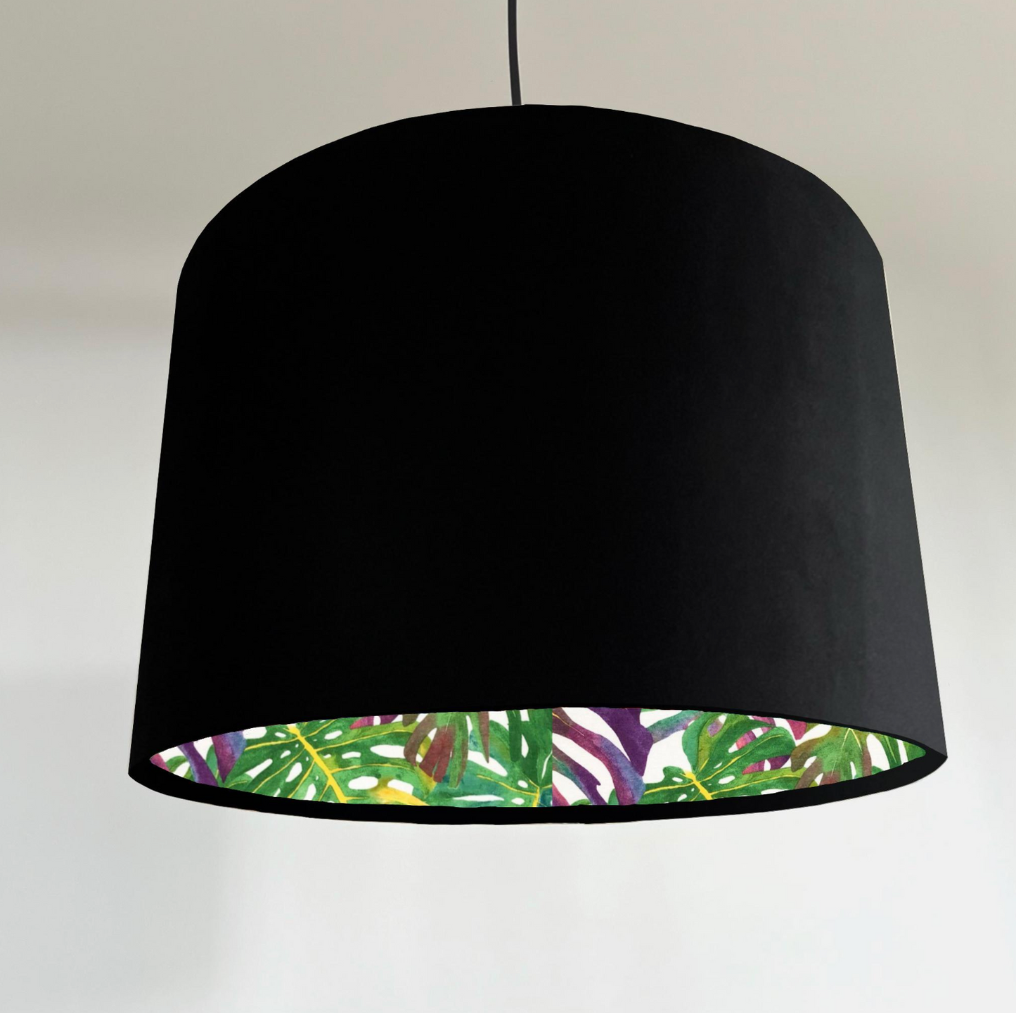 Velvet & Multicoloured Leaves Double Sided Drum Lampshade | Handmade Ceiling Light Shade | Bespoke UK