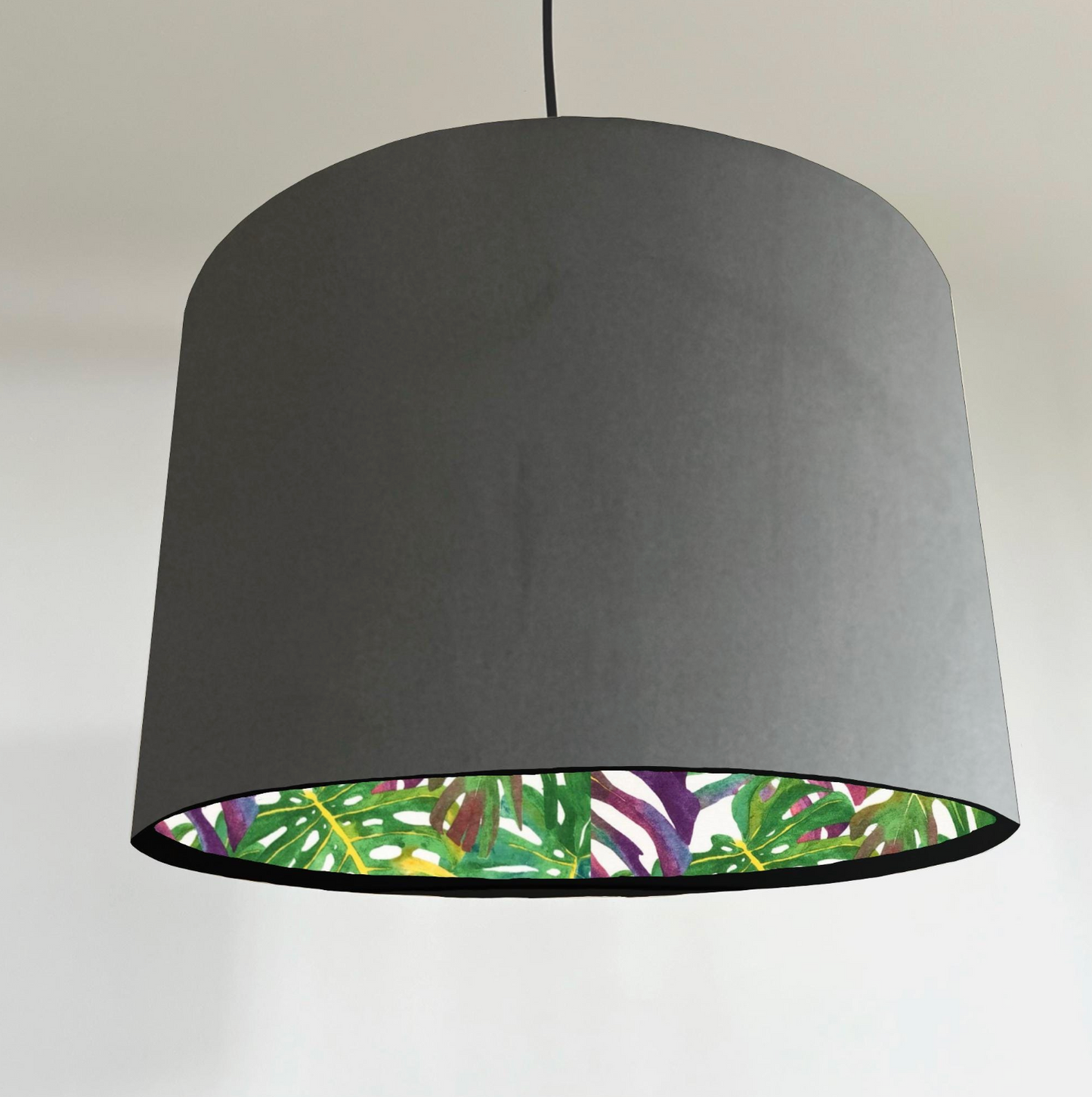 Velvet & Multicoloured Leaves Double Sided Drum Lampshade | Handmade Ceiling Light Shade | Bespoke UK