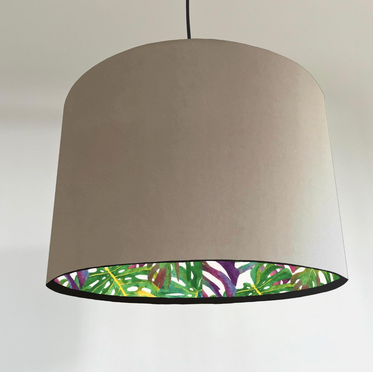 Velvet & Multicoloured Leaves Double Sided Drum Lampshade | Handmade Ceiling Light Shade | Bespoke UK