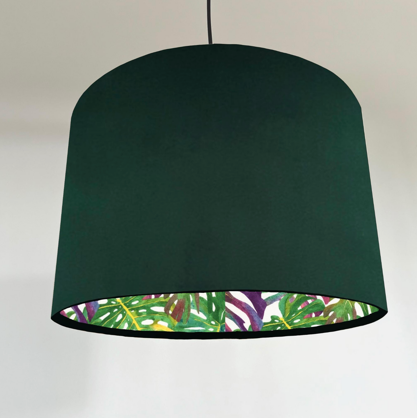 Velvet & Multicoloured Leaves Double Sided Drum Lampshade | Handmade Ceiling Light Shade | Bespoke UK
