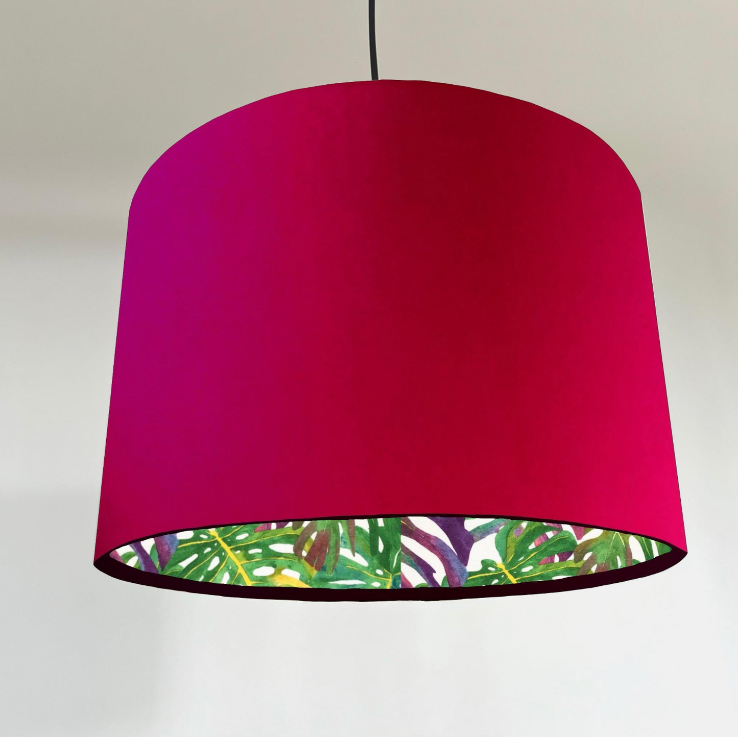 Velvet & Multicoloured Leaves Double Sided Drum Lampshade | Handmade Ceiling Light Shade | Bespoke UK