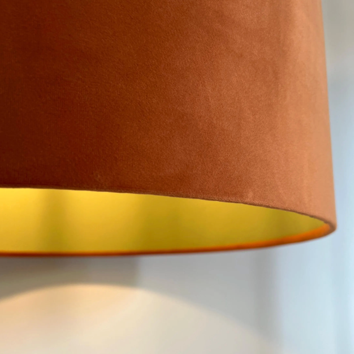 Burnt Orange Velvet & Sage Green Cotton Double Sided Drum Lampshade | Handmade Ceiling Light Shade | Bespoke UK