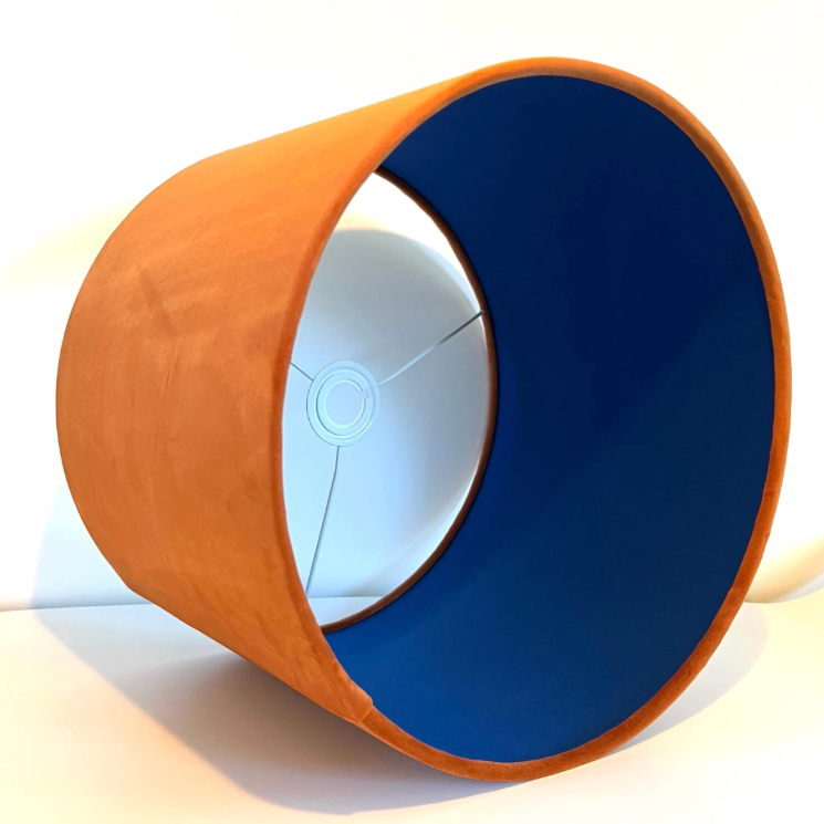 Burnt Orange Velvet & Cotton Double Sided Drum Lampshade | Handmade Ceiling Light Shade | Bespoke UK
