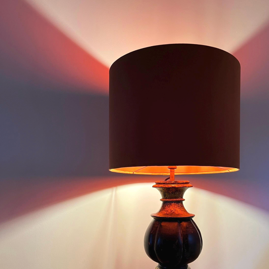 Burnt Orange Velvet & Burnt Orange Cotton Double Sided Drum Lampshade | Handmade Ceiling Light Shade | Bespoke UK