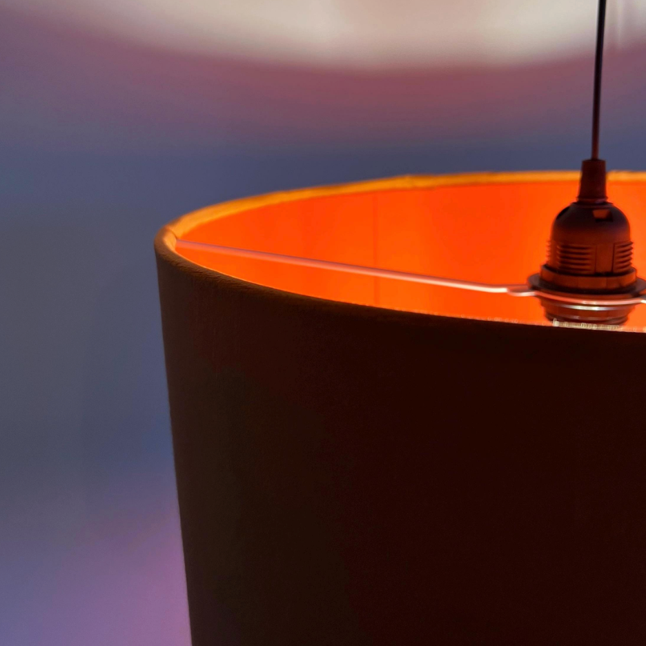 Burnt Orange Velvet & Burnt Orange Cotton Double Sided Drum Lampshade | Handmade Ceiling Light Shade | Bespoke UK