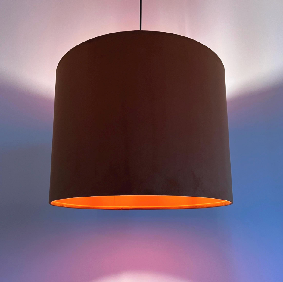 Burnt Orange Velvet & Burnt Orange Cotton Double Sided Drum Lampshade | Handmade Ceiling Light Shade | Bespoke UK
