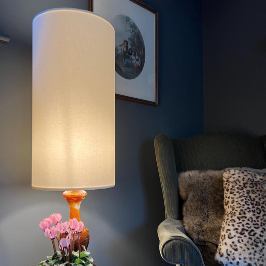 Cream Cotton Lampshade | Extra Tall Cylinder Ceiling Light Shade | Bespoke Handmade UK