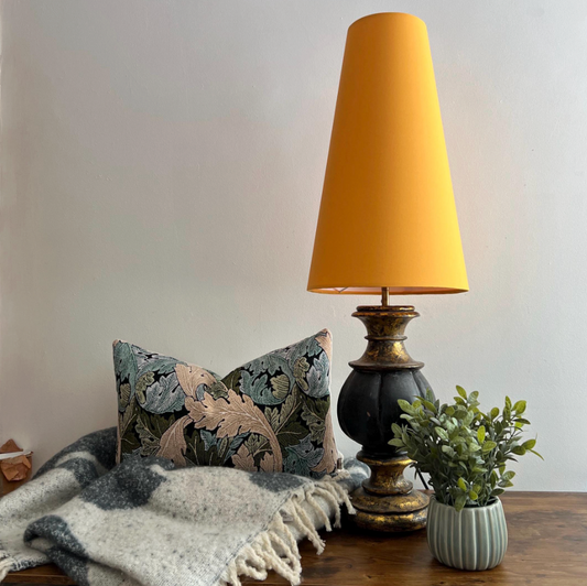 Mustard Gold Cotton Lampshade | Extra Tall Cone Light Shade | Bespoke Handmade UK