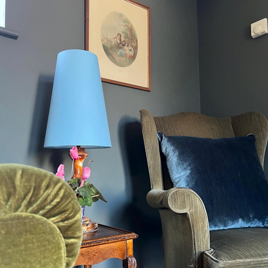 Light Blue Cotton Lampshade | Extra Tall Cone Light Shade | Bespoke Handmade UK