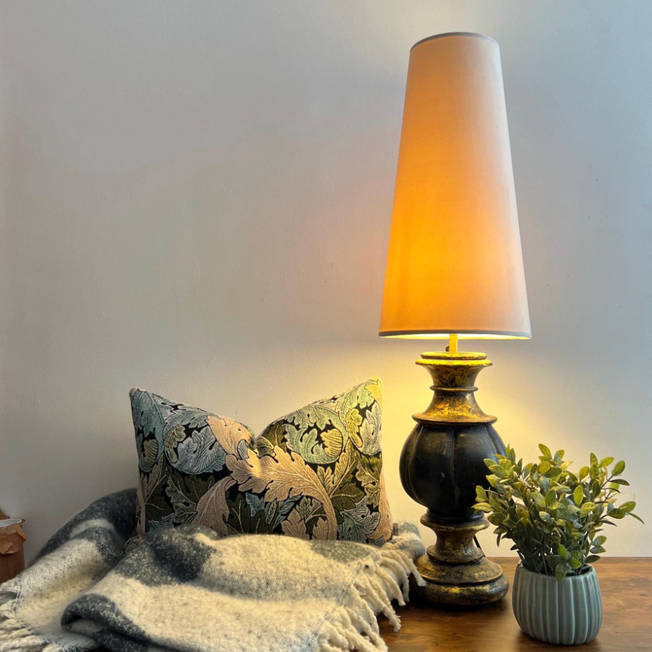 Cream Velvet Lampshade | Extra Tall Cone Light Shade | Bespoke Handmade UK