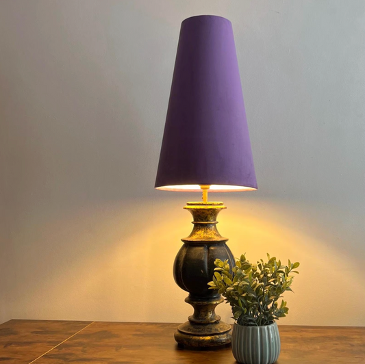 Purple Velvet Lampshade | Extra Tall Cone Light Shade | Bespoke Handmade UK