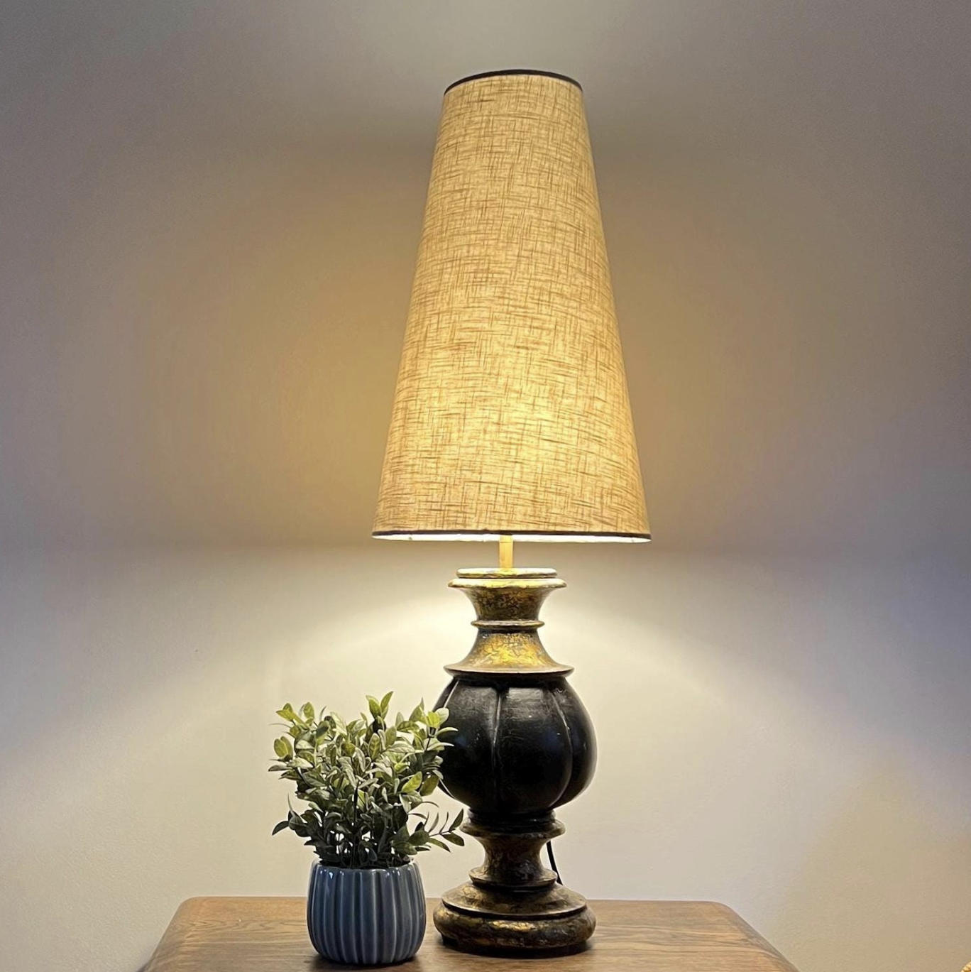 Natural Linen Lampshade | Extra Tall Cone Light Shade | Bespoke Handmade UK