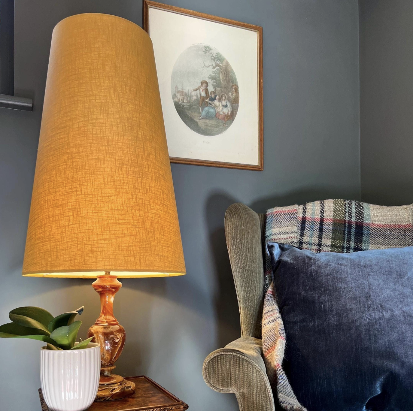 Mustard Linen Lampshade | Extra Tall Cone Light Shade | Bespoke Handmade UK