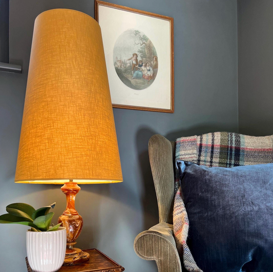 Mustard Linen Lampshade | Extra Tall Cone Light Shade | Bespoke Handmade UK