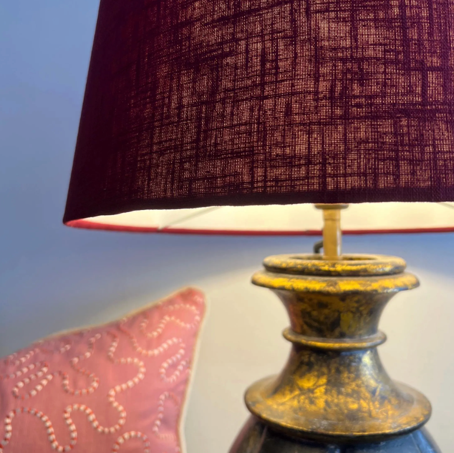 Burgundy Red Linen Lampshade | Extra Tall Cone Light Shade | Bespoke Handmade UK