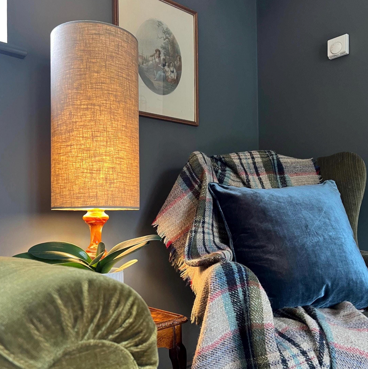 Stone Linen Lampshade | Extra Tall Cylinder Ceiling Light Shade | Bespoke Handmade UK