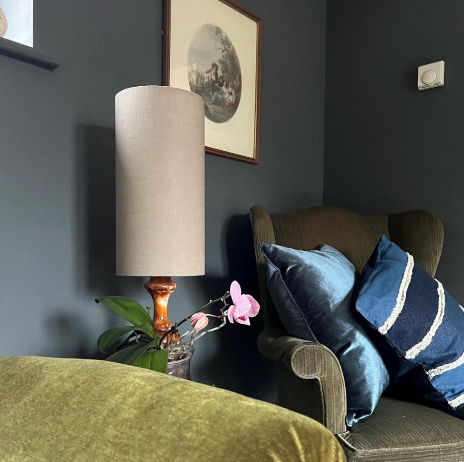 Stone Linen Lampshade | Extra Tall Cylinder Ceiling Light Shade | Bespoke Handmade UK