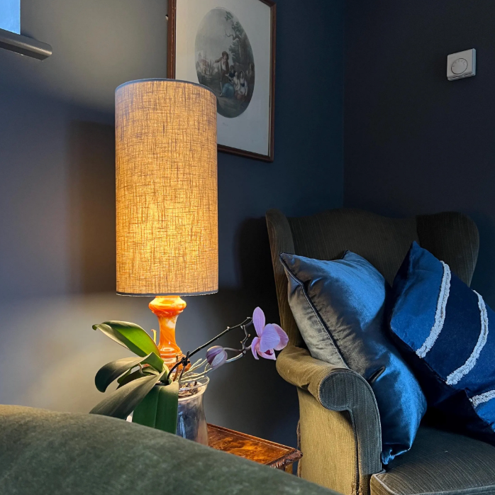 Stone Linen Lampshade | Extra Tall Cylinder Ceiling Light Shade | Bespoke Handmade UK