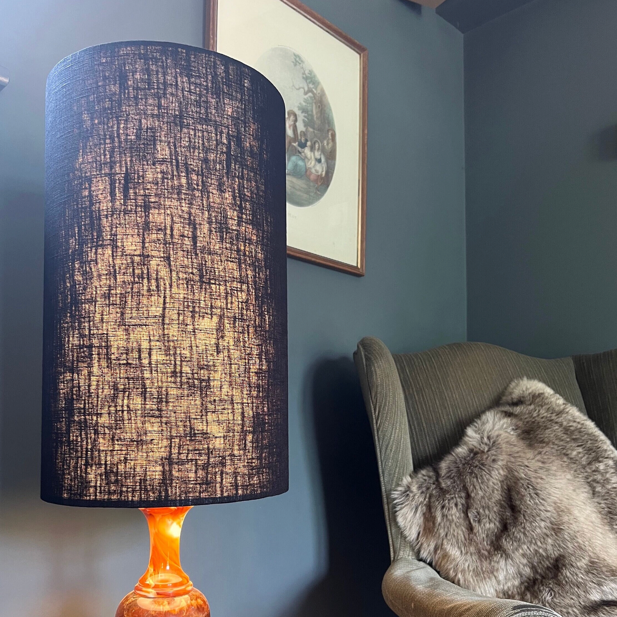 Black Linen Lampshade | Extra Tall Cylinder Ceiling Light Shade | Bespoke Handmade UK