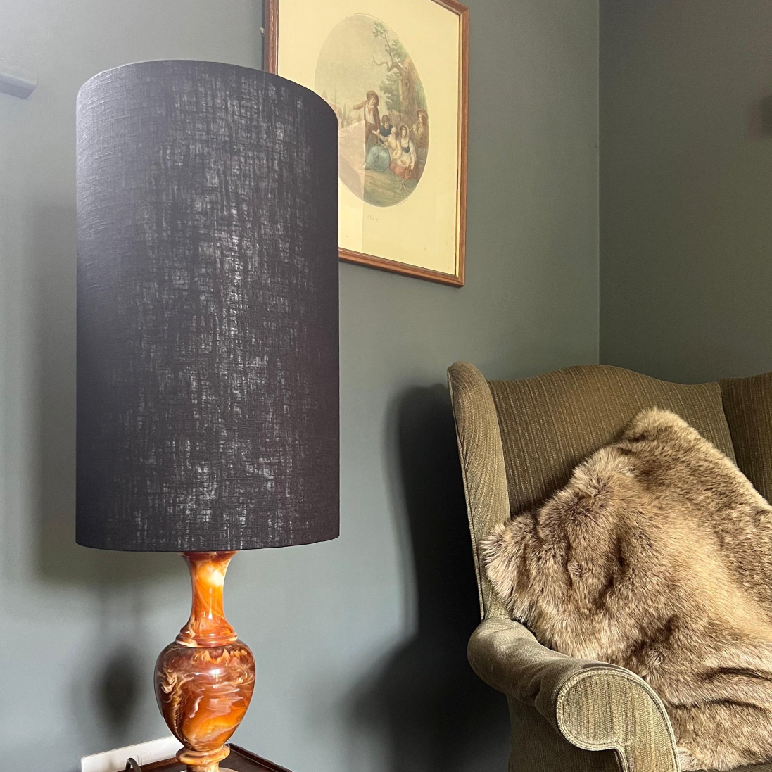 Black Linen Lampshade | Extra Tall Cylinder Ceiling Light Shade | Bespoke Handmade UK