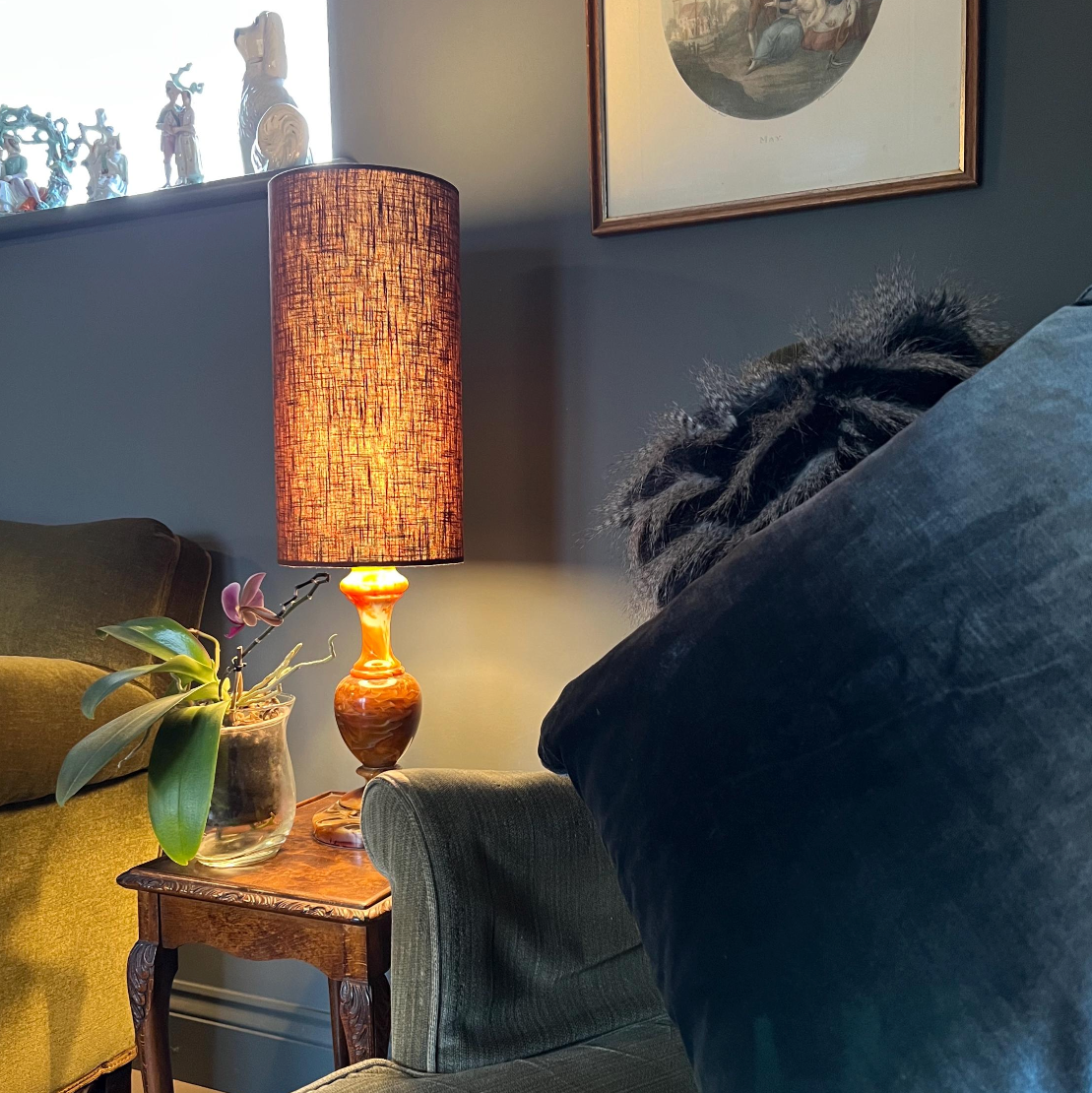 Brown Linen Lampshade | Extra Tall Cylinder Ceiling Light Shade | Bespoke Handmade UK