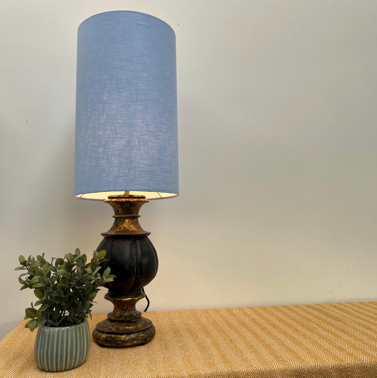 Light blue Linen Lampshade | Extra Tall Cylinder Ceiling Light Shade | Bespoke Handmade UK