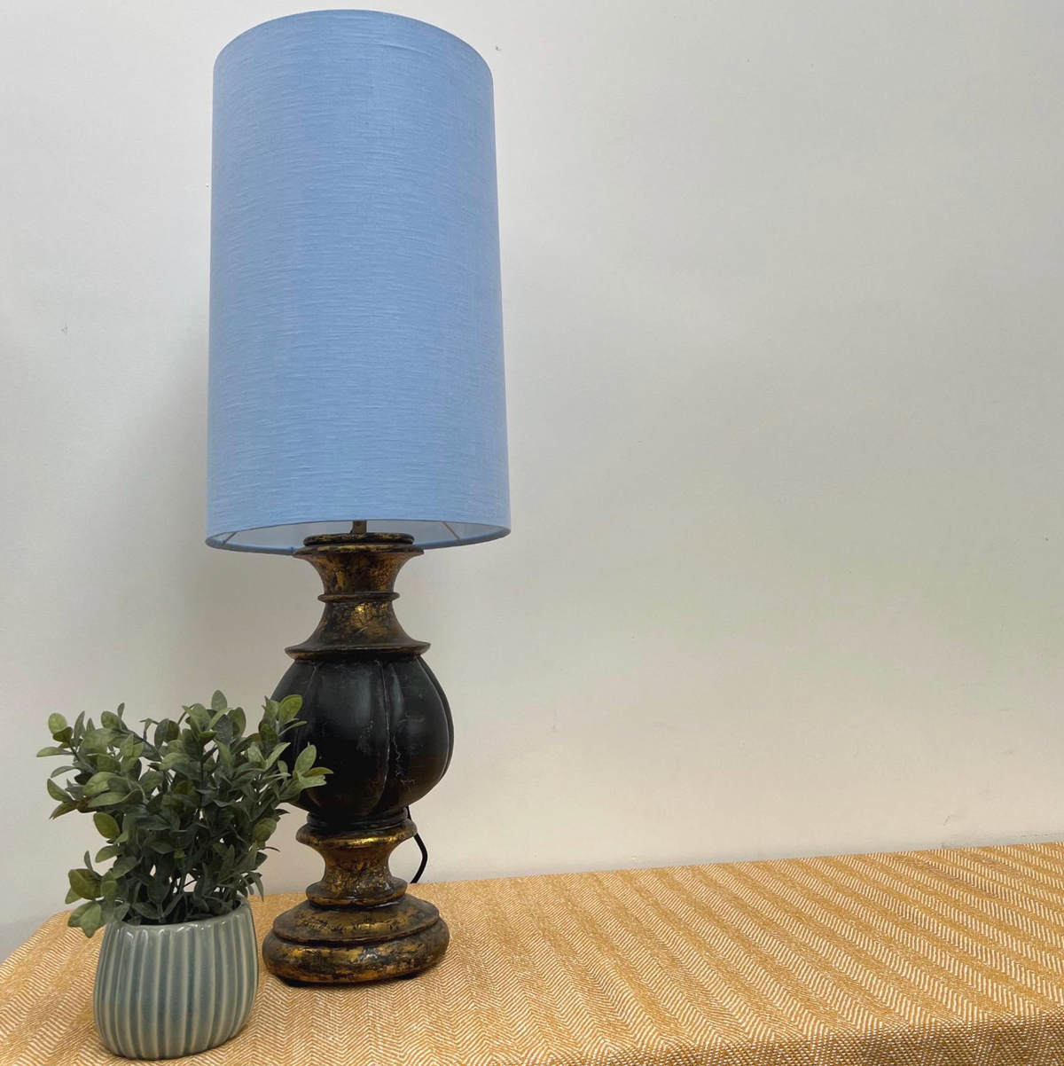 Light blue Linen Lampshade | Extra Tall Cylinder Ceiling Light Shade | Bespoke Handmade UK