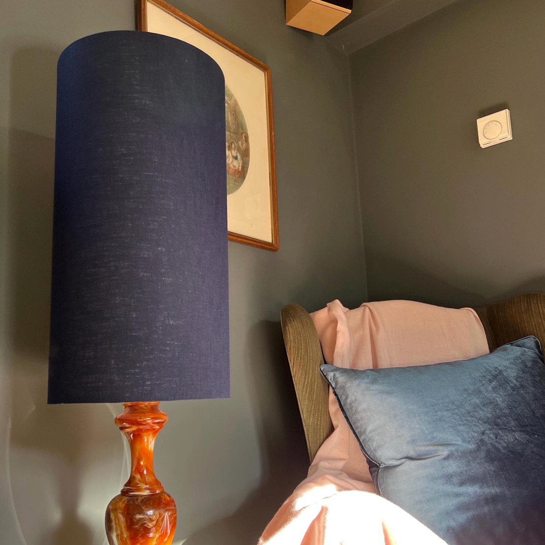 Navy blue Linen Lampshade | Extra Tall Cylinder Light Shade | Bespoke Handmade UK