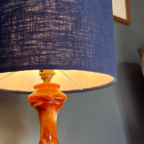 Navy blue Linen Lampshade | Extra Tall Cylinder Light Shade | Bespoke Handmade UK