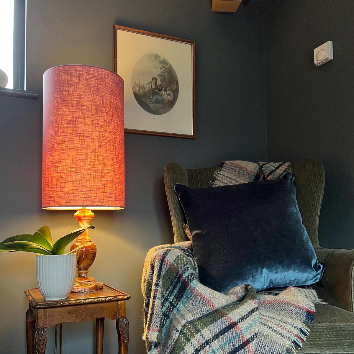Lavender Linen Lampshade | Extra Tall Cylinder Light Shade | Bespoke Handmade UK