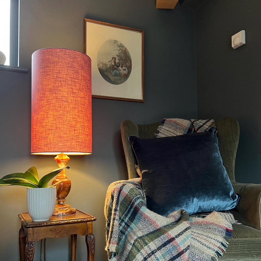 Lavender Linen Lampshade | Extra Tall Cylinder Light Shade | Bespoke Handmade UK