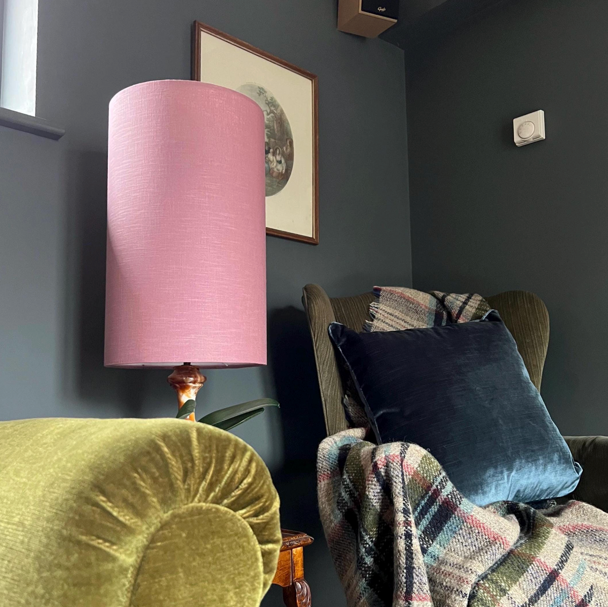 Lavender Linen Lampshade | Extra Tall Cylinder Light Shade | Bespoke Handmade UK