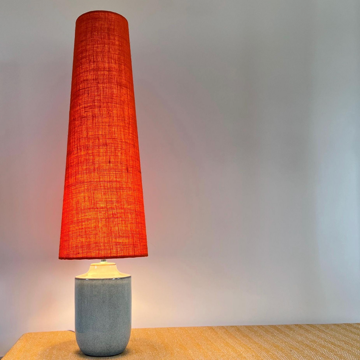 Orange hessian Lampshade | Extra Tall Cone Light Shade | Bespoke Handmade UK