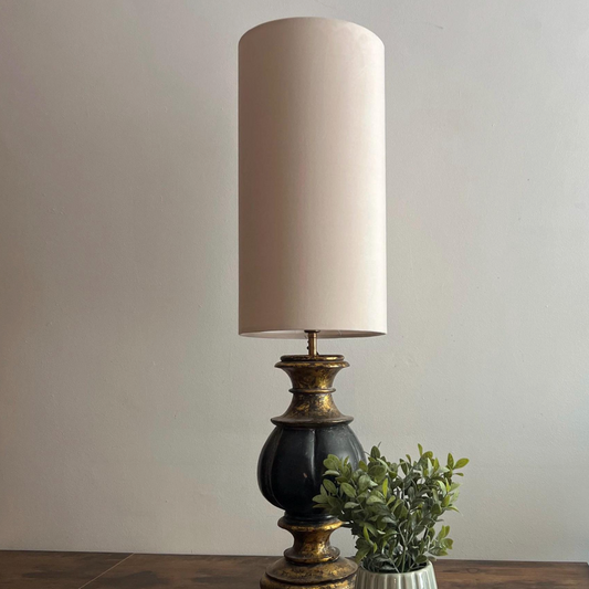 Cream Velvet Cylinder Lampshade | Extra Tall Drum Light Shade | Handmade UK