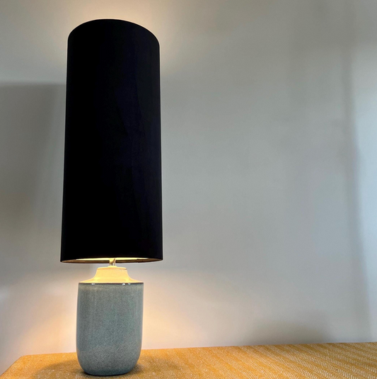 Black Velvet Cylinder Lampshade | Extra Tall Drum Light Shade | Handmade UK