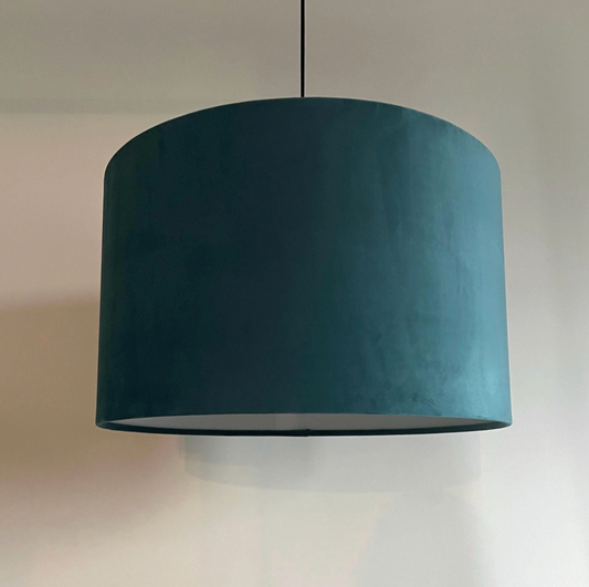 Teal Velvet Drum Lampshade | Handmade Ceiling Light Shade | Bespoke UK