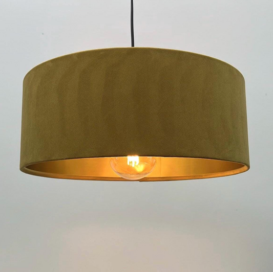 Slim Mustard Gold Velvet Ceiling Light Shade: Metallic Lined Extra Large Drum