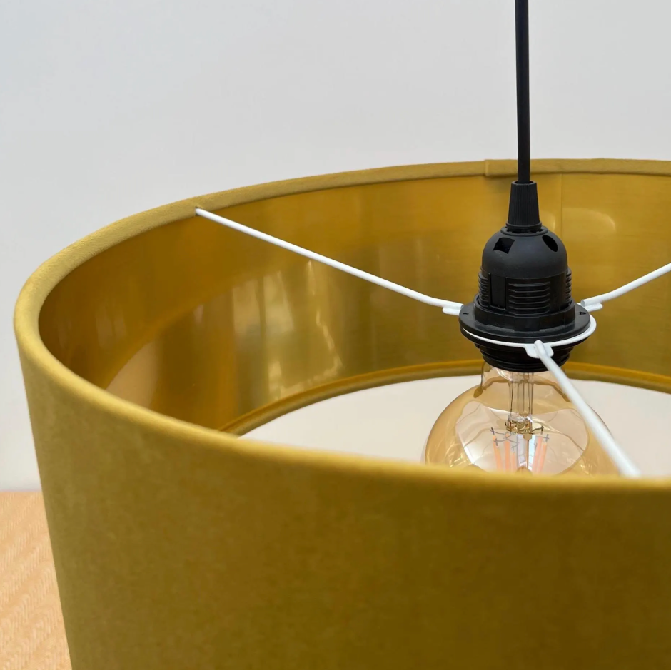 Slim Mustard Gold Velvet Ceiling Light Shade: Metallic Lined Extra Large Drum
