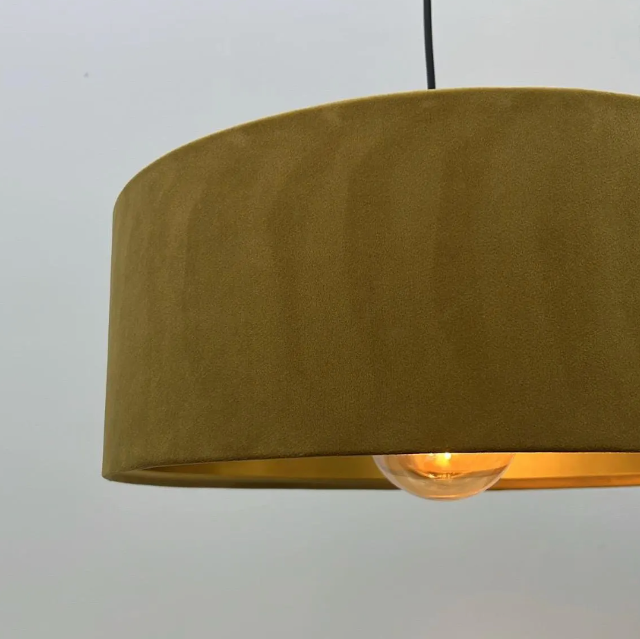 Slim Mustard Gold Velvet Ceiling Light Shade: Metallic Lined Extra Large Drum