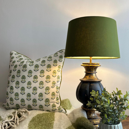 Olive Cotton French Drum Lampshade | Handmade Ceiling Light Shade | UK