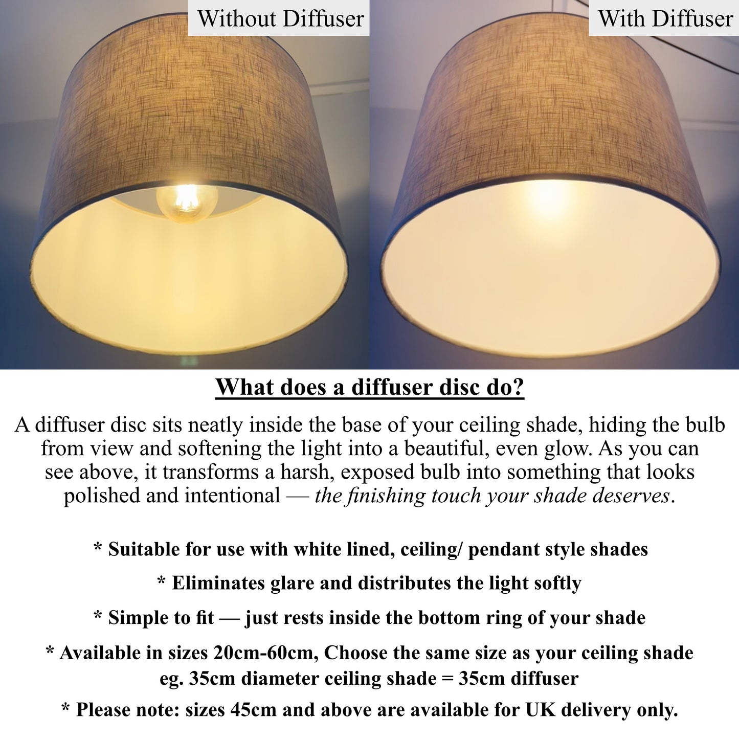 Lampshade Diffuser Disc | Light Diffuser for Ceiling Lampshade | Translucent Plastic Disc | 20cm–60cm