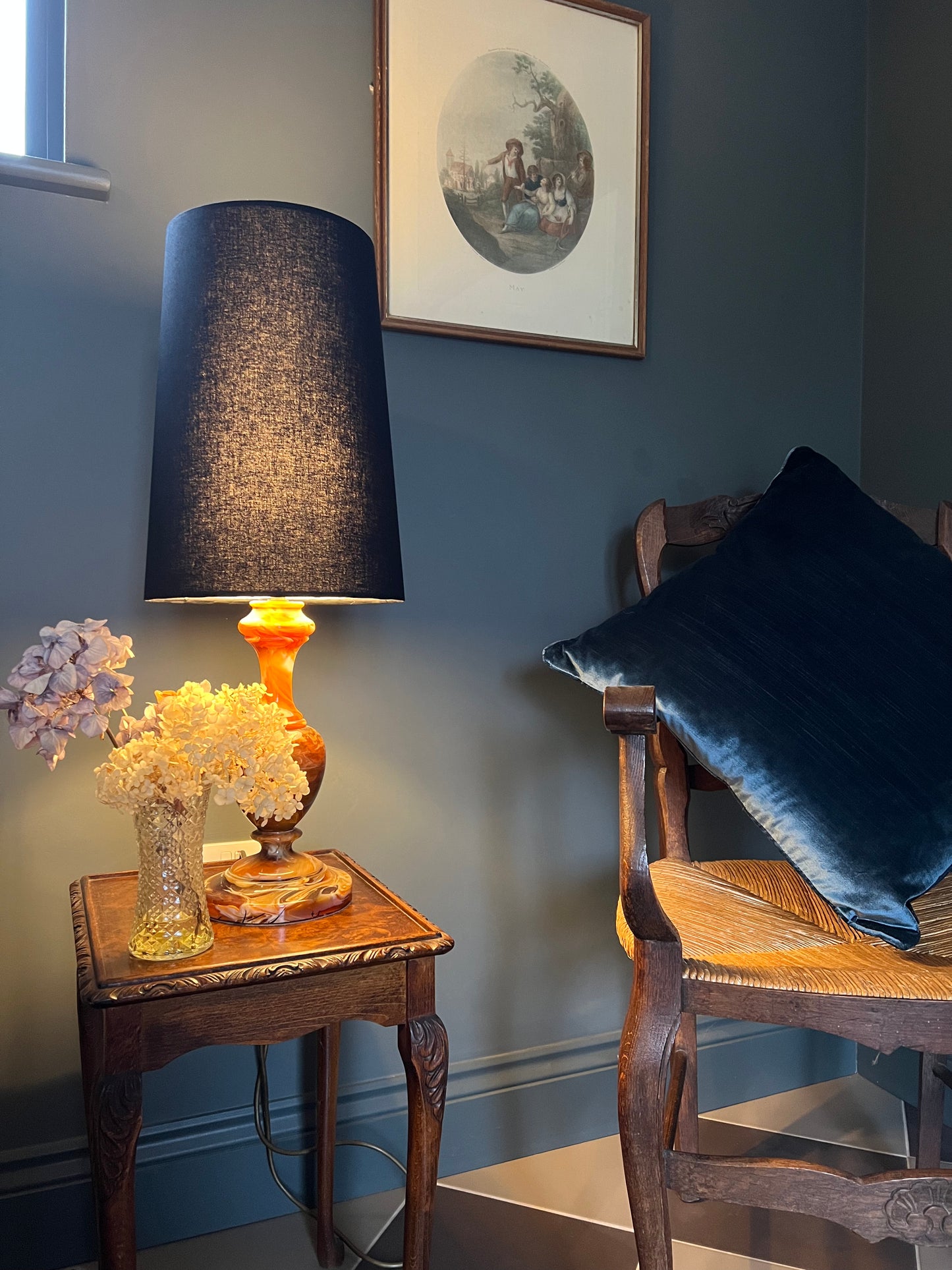 Black cotton cone lampshade, extra tall lampshade